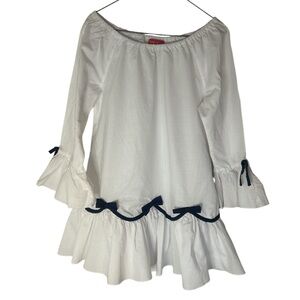 Kate Mack White Babydoll Top with Ruffled Bell Sleeves size 10